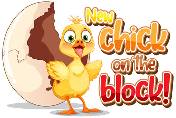 Little duckling hatching the egg text icon