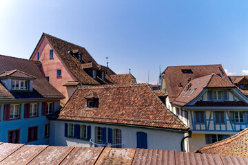 Scenic view of the old town of Swiss City of Zug on a sunny spring day. Photo taken May 22nd, 2023, Zug, Switzerland.