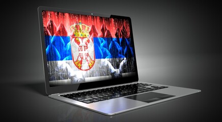 Serbia - country flag and hackers on laptop screen - cyber attack concept