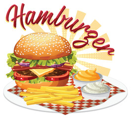Delicious Hamburger with text icon