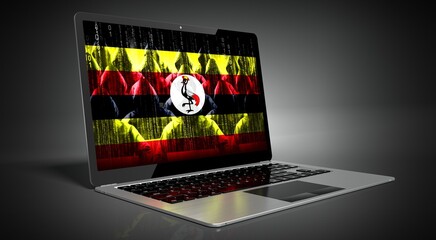 Uganda - country flag and hackers on laptop screen - cyber attack concept