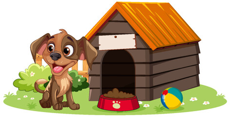 Adorable Dog with Dog House
