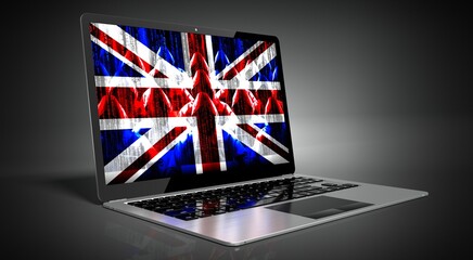 United Kingdom - country flag and hackers on laptop screen - cyber attack concept