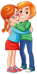 Cute young couple cartoon character