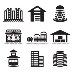 A set of vector icons of real estate, houses and buildings.