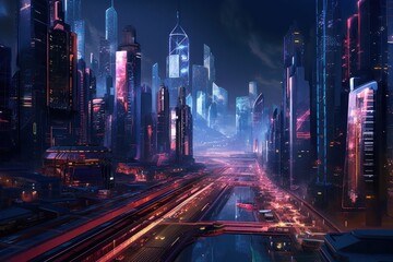 Fototapeta na wymiar futuristic city at night backdrop