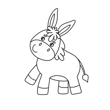 Character Donkey Black and White Vector Illustration Coloring Book for Kids