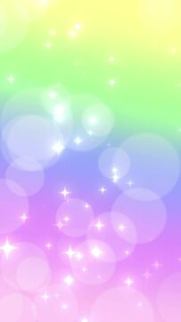 Rising glitter stars and bokeh. Colorful gradient background. Seamless loopable vertical animation background.