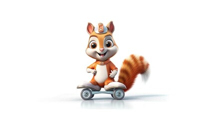 Squirrel on the skateboard on white background. Cartoon character. Cartoon illustration, Generative Ai