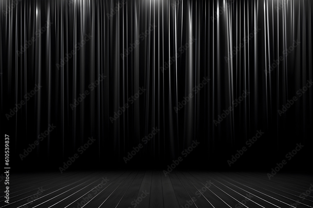 Poster abstract minimal concept. luxury black opening curtain drapes empty wall stage with spotlight. mock 
