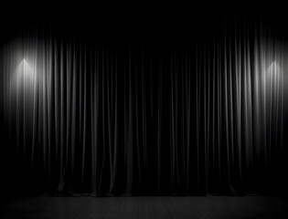 Abstract minimal concept. Luxury black opening curtain drapes empty wall stage with spotlight. Mock up template for product presentation. copy text space