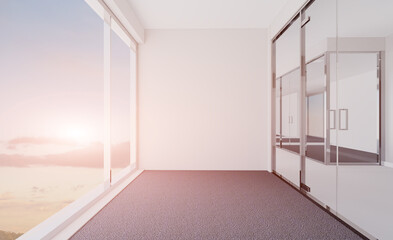 Modern office Cabinet.  3D rendering.   Meeting room. Sunset.