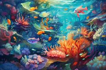Obraz na płótnie Canvas Embracing The Essence Of Marine Life In Abstract Art