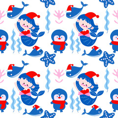 เลเยอร์ 4Various pattern marine life sed food marine mammal squid fish marine products starfish mermaid dolphin coral reef