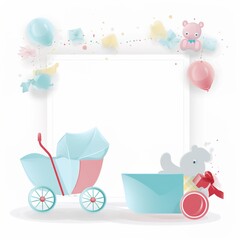 Baby shower banner with cartoon rocket and balloons.