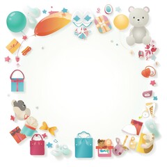 Obraz premium Baby shower banner with cartoon rocket and balloons.