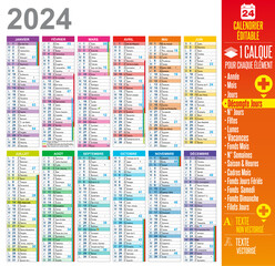 Naklejka na ściany i meble 2024 French Calendar Template - Easy to customize