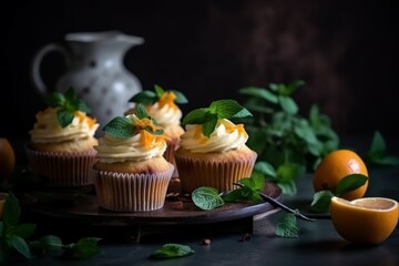Citrus cupcakes food. Generate Ai - obrazy, fototapety, plakaty