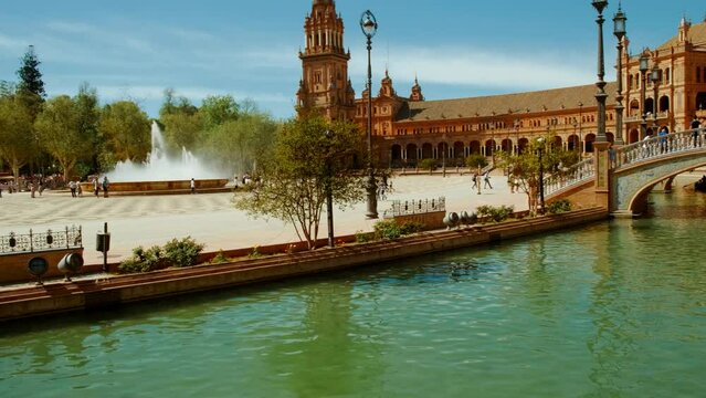 The stunning Plaza de Espana, Seville, Andalusia, Spain, built for the Ibero-American Exposition of 1929, designed by Anibal Gonzalez