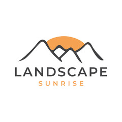 Obraz premium simple mountain sunset view logo