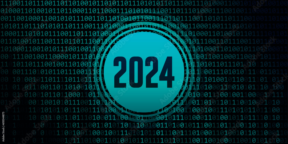 Aufkleber 2024 new year number on binary code background