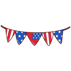 4th July Happy USA Independence Day Hand Drawing with American Color Flags Garland