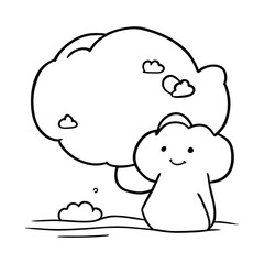 Obraz premium Cute cloud cartoon outline icon, Cute happy smiling cloud cartoon, black line shape