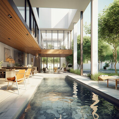 interior living area modern house style ,swimming pool,outside