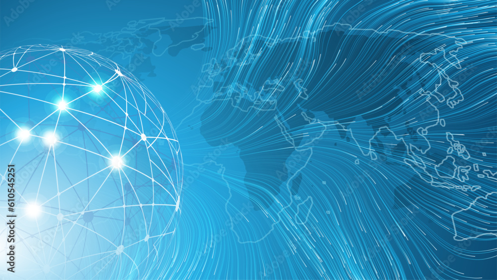 Poster futuristic bright global technology, networking and cloud computing design concept with bright polyg