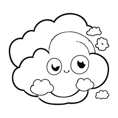 Cute cloud cartoon outline icon, Cute happy smiling cloud cartoon, black line shape