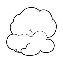 Cute cloud cartoon outline icon, Cute happy smiling cloud cartoon, black line shape