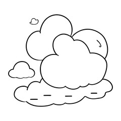 Cute cloud cartoon outline icon, Cute happy smiling cloud cartoon, black line shape