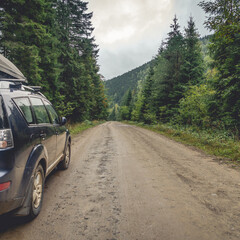 car for traveling with a mountain road