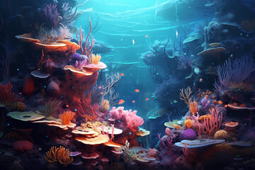 Fototapeta na wymiar Painting The Vibrant Diversity Of Marine Life And Reefs