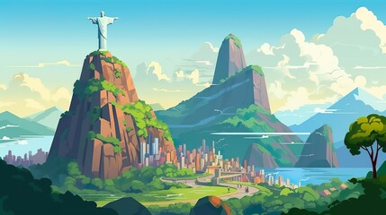 Abstract background Rio. Eye-catching banner design featuring a colorful illustration that captures the essence of Rio's vibrant atmosphere. Generative AI.