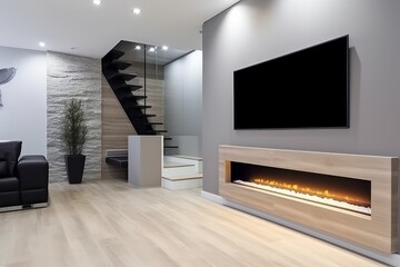 Electric fireplace interior. Generate Ai