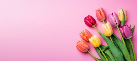 Colorful tulips banner. Generate Ai