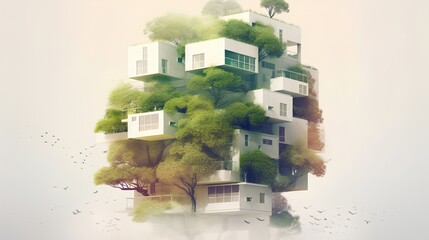 Sustainable building concept, integration of eco-friendly design principles and innovative construction techniques. Shift towards sustainability in the construction industry. Generative AI