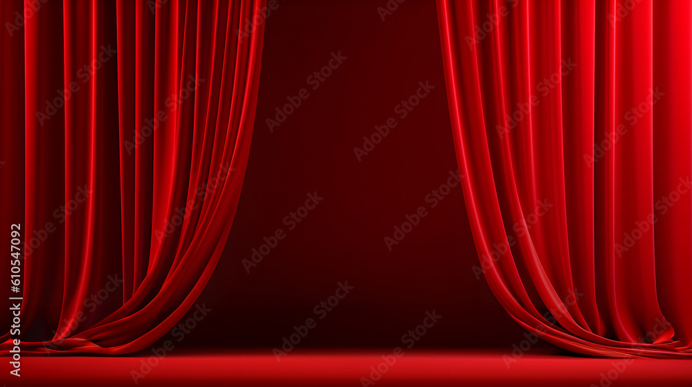 Fototapete abstract minimal concept. luxury red opening curtain drapes empty wall stage. mock up template for p