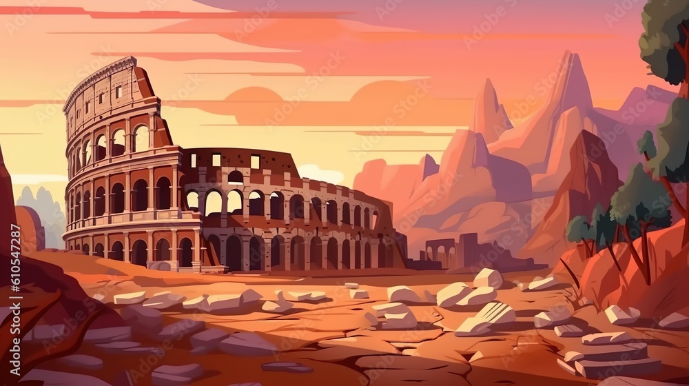 Poster background roman colosseum. dynamic abstract background with a banner design and a hint of the grand
