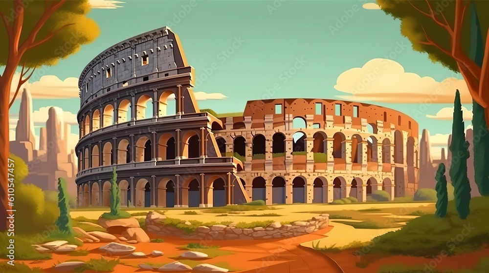 Poster background roman colosseum. artistic depiction of the roman colosseum set against a captivating abst