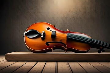 Naklejka na ściany i meble violin on wood