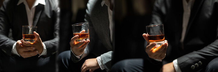  Barman pouring whiskey whiskey glass celebrate whiskey on a friendly party in  restaurant
