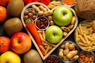 Different products, concept of grocery, ingredients for cooking