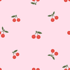 Seamless pattern of strawberry with green leaves on pink background vector illustration. 