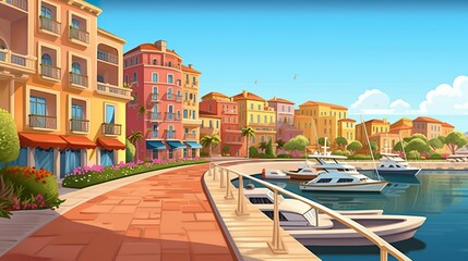 Background city promenade. An artistic illustration depicting a scenic city promenade, showcased for a visually appealing experience. Generative AI.