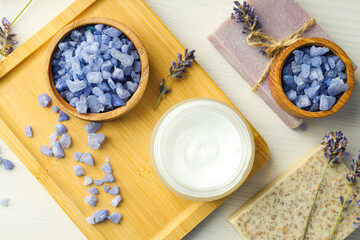 Concept of skin and face care, lavender cosmetic