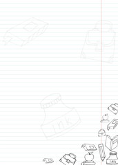 notebook sheet with school doodles