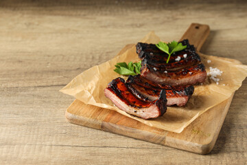 Tasty fried food - barbecue ribs, tasty fried meat