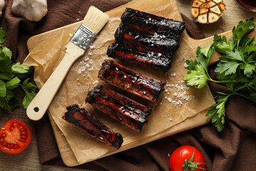 Tasty fried food - barbecue ribs, tasty fried meat